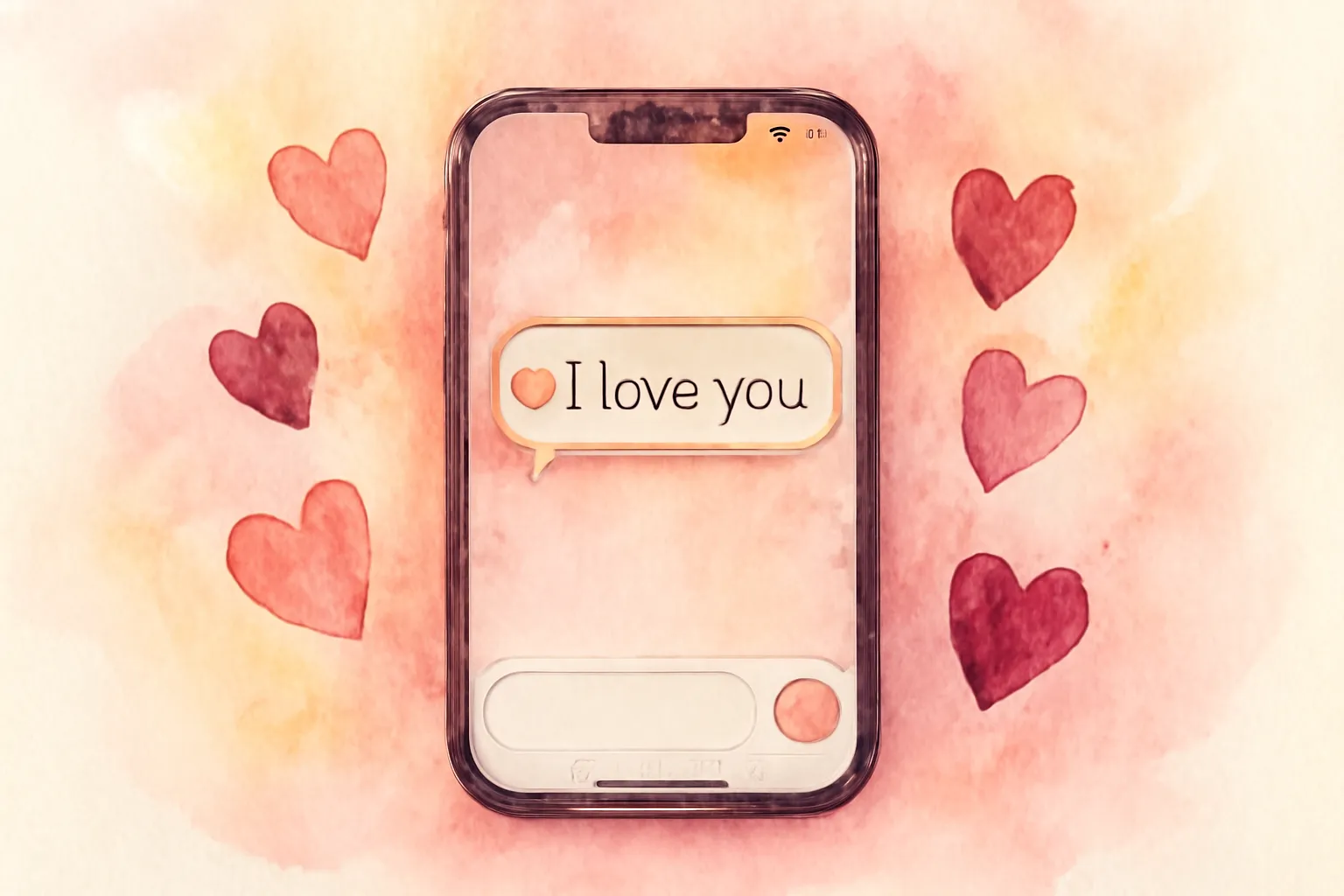 Mains tenant un téléphone en train d'écrire un message d'amour