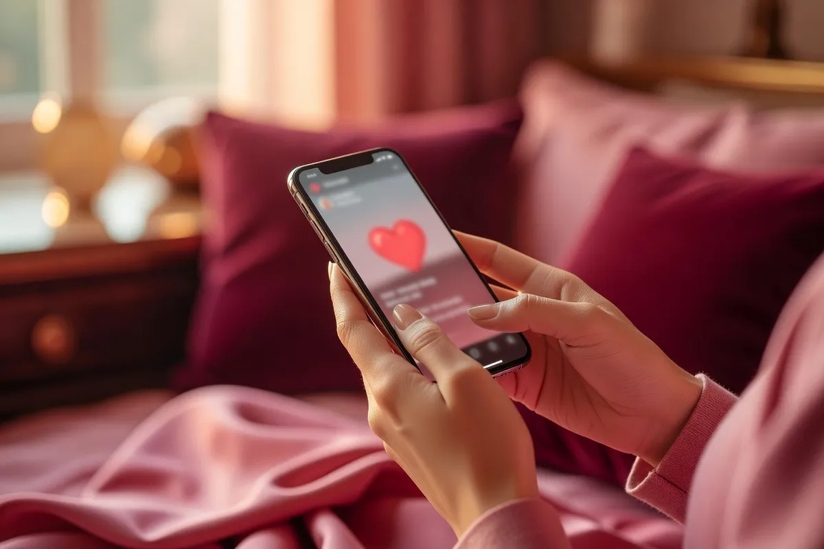 Couple filmant une vidéo romantique complice avec un smartphone au coucher du soleil
