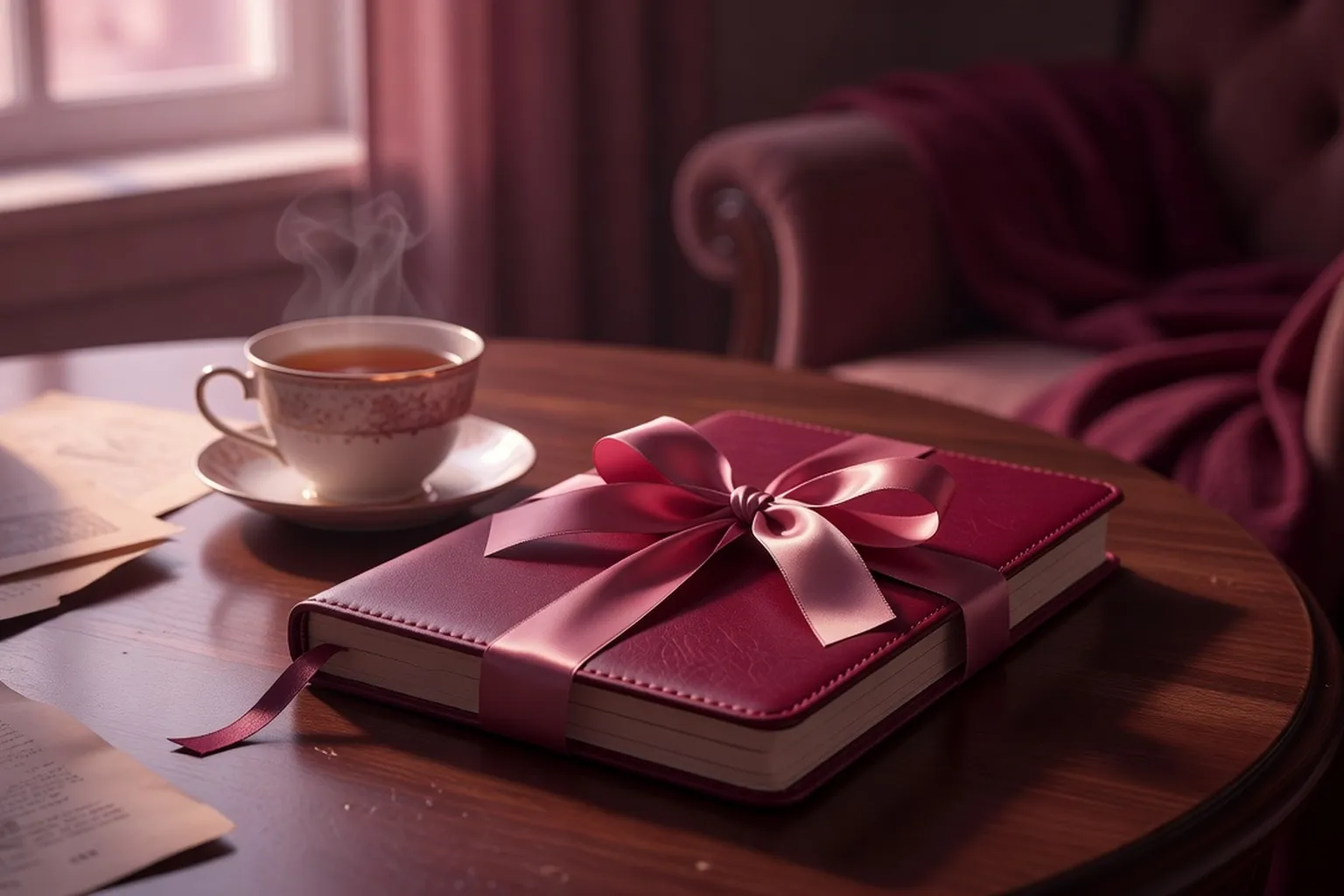 Deux tasses de café et un téléphone affichant un message d’amour, matin cosy