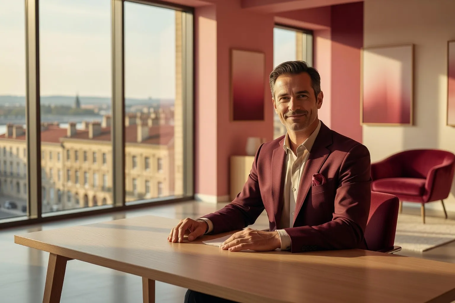 Coach relationnel souriant dans son cabinet à Bordeaux