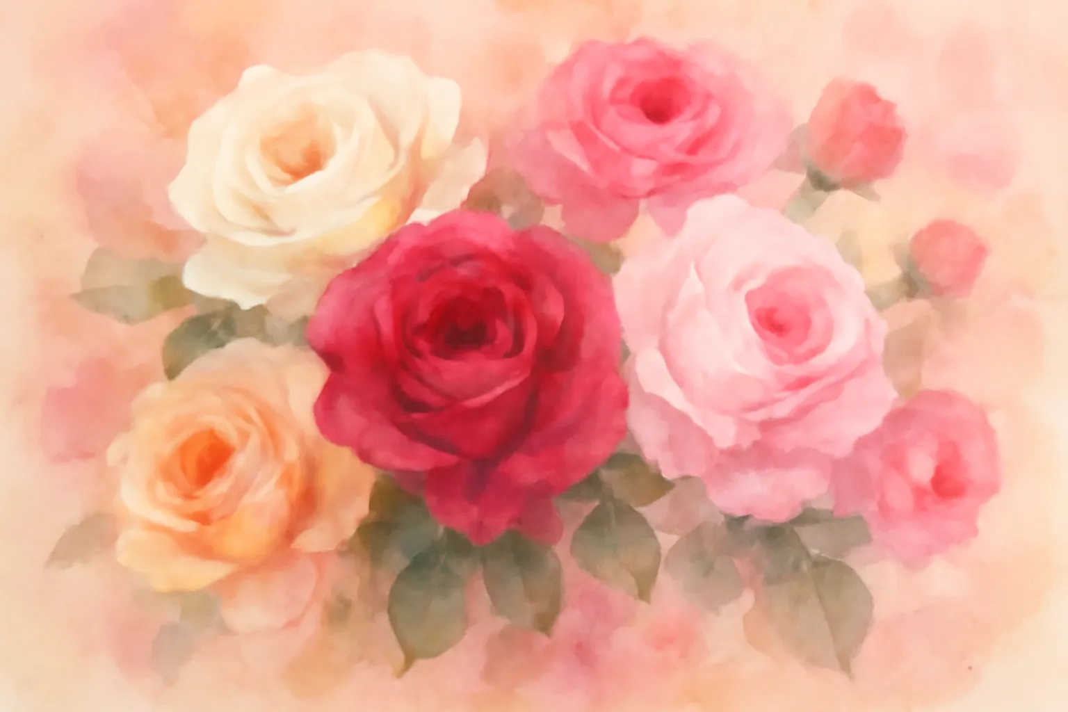 Roses de différentes couleurs disposées en arc-en-ciel symbolisant leurs significations variées