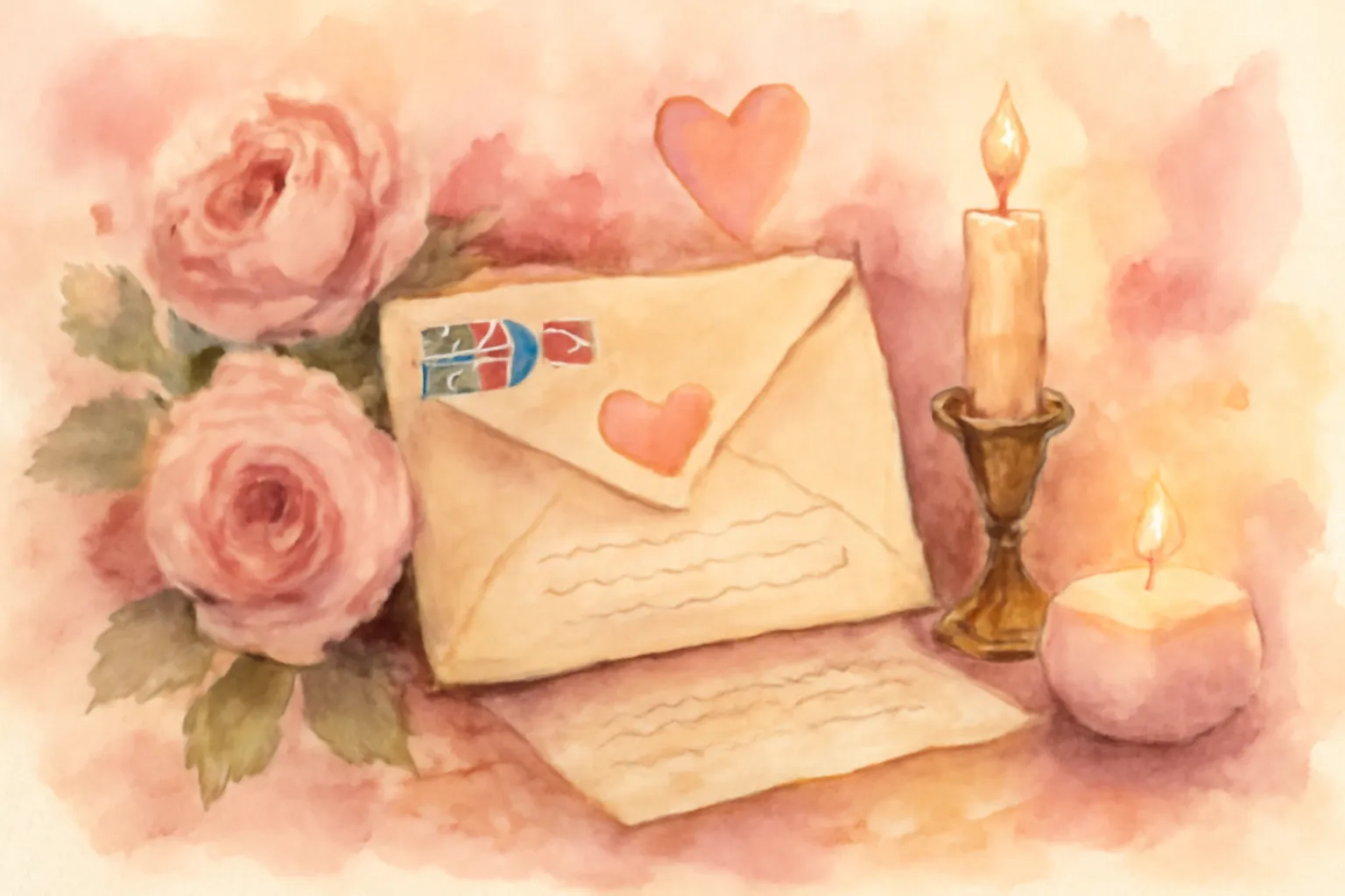 Lettre d'amour en anglais avec des pétales de rose