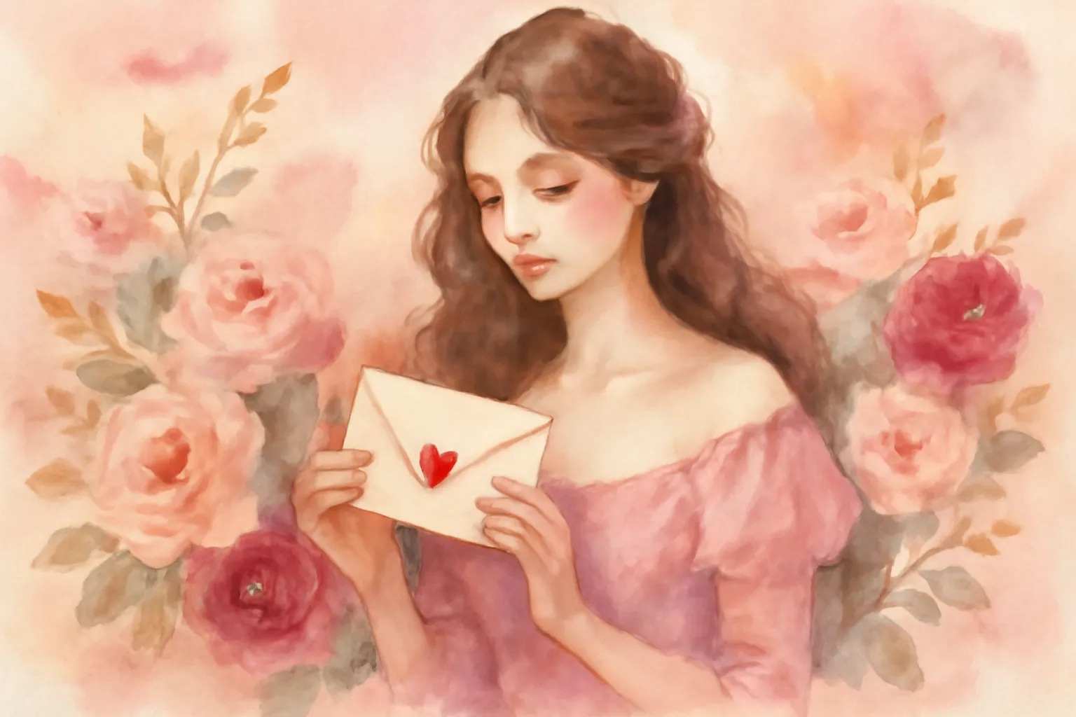 Femme émue et souriante lisant un message d'amour sur son téléphone