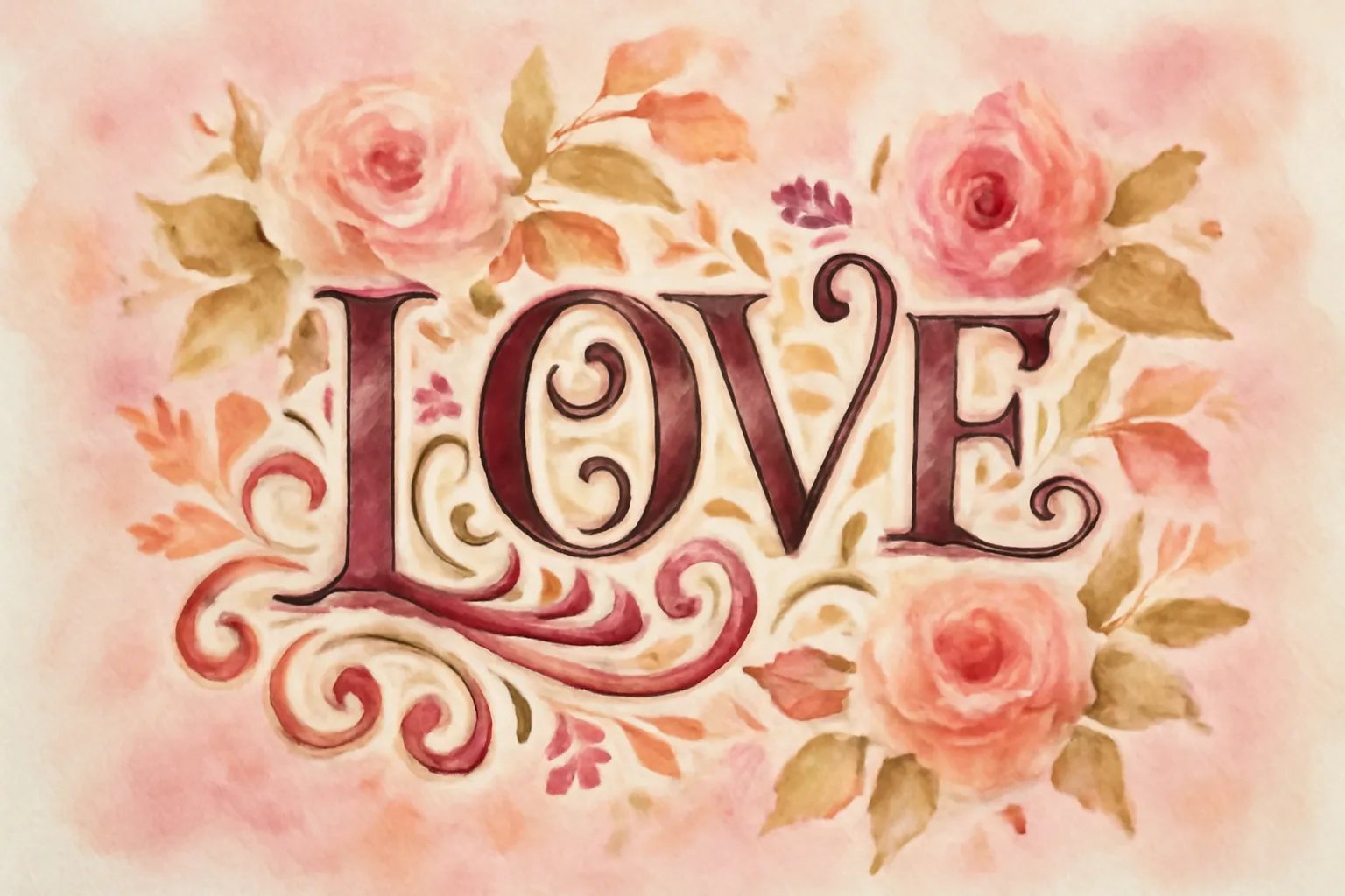 Lettres formant je t'aime entourées de pétales de rose