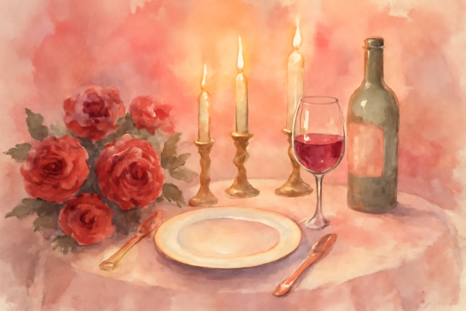 Couple amoureux célébrant la Saint-Valentin avec des roses et des bougies